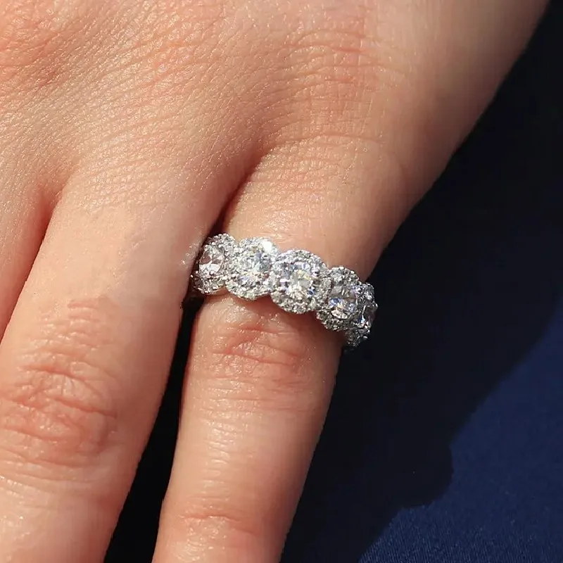 Huitan Sparkling Cubic Zirconia Promise Rings for Women Wedding Engagement Bands Silver Color New Modern Fashion Female Jewelry