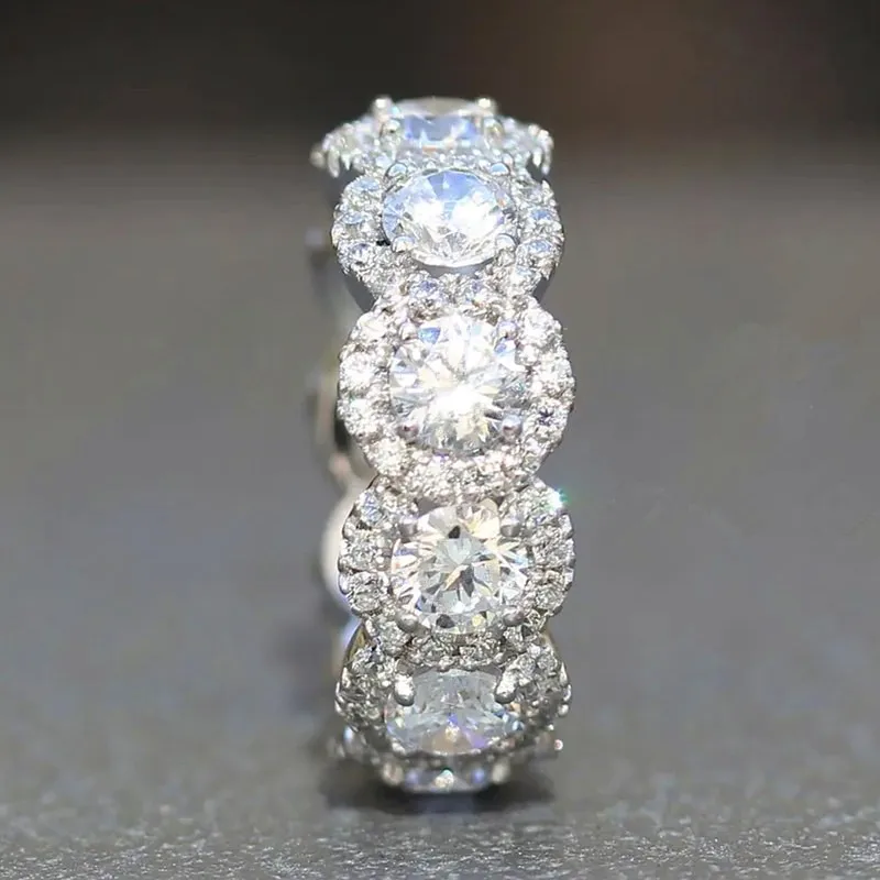 Huitan Sparkling Cubic Zirconia Promise Rings for Women Wedding Engagement Bands Silver Color New Modern Fashion Female Jewelry