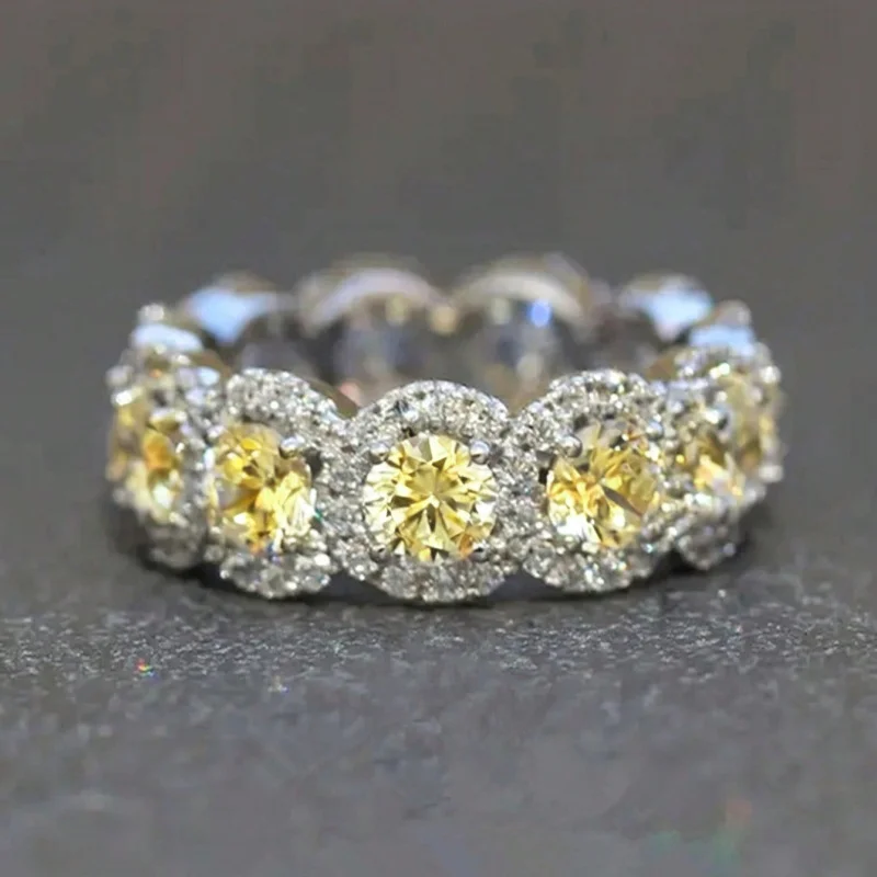 Huitan Sparkling Cubic Zirconia Promise Rings for Women Wedding Engagement Bands Silver Color New Modern Fashion Female Jewelry
