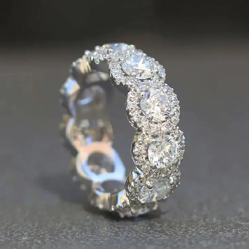 Huitan Sparkling Cubic Zirconia Promise Rings for Women Wedding Engagement Bands Silver Color New Modern Fashion Female Jewelry