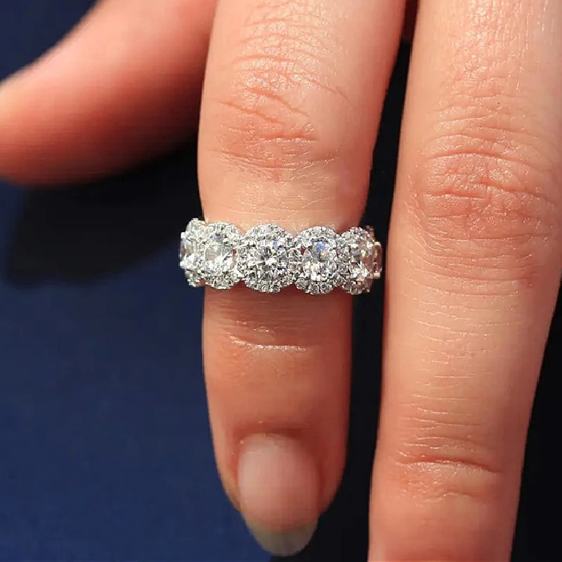 Huitan Sparkling Cubic Zirconia Promise Rings for Women Wedding Engagement Bands Silver Color New Modern Fashion Female Jewelry