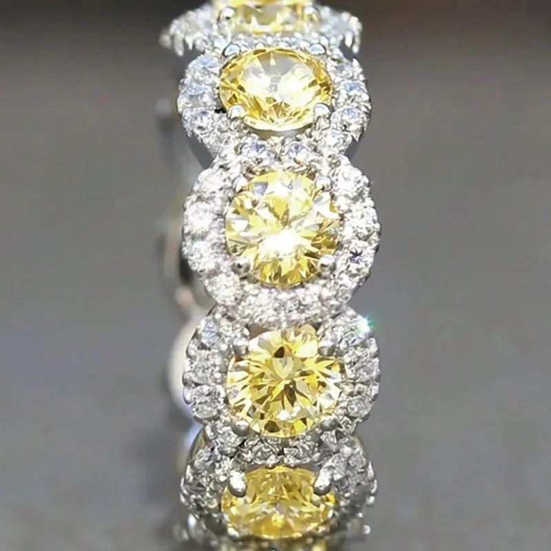 Huitan Sparkling Cubic Zirconia Promise Rings for Women Wedding Engagement Bands Silver Color New Modern Fashion Female Jewelry