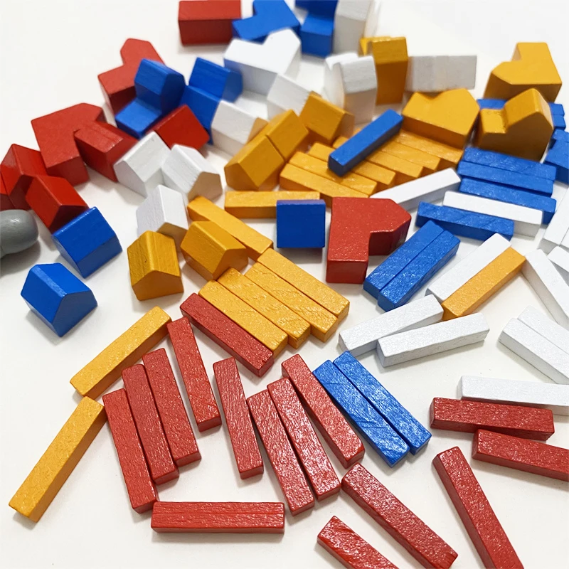 97Pcs/set Way/House/City/ Wooden Game Pieces Colorful Chess Pieces for Board Games Accessories