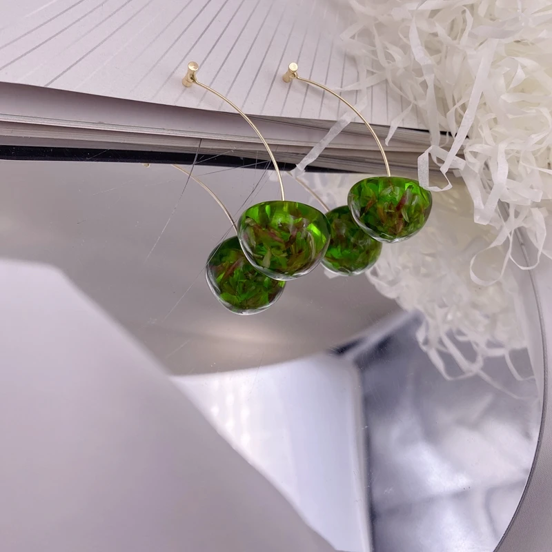 Korea Japan Sweet Clear Resin Red Cherry Earrings Gold Color Alloy Separated Drop Dangle Earrings for Women Girls Party Jewelry