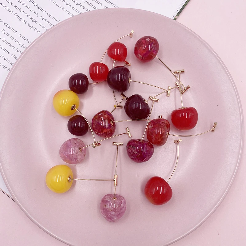 Korea Japan Sweet Clear Resin Red Cherry Earrings Gold Color Alloy Separated Drop Dangle Earrings for Women Girls Party Jewelry