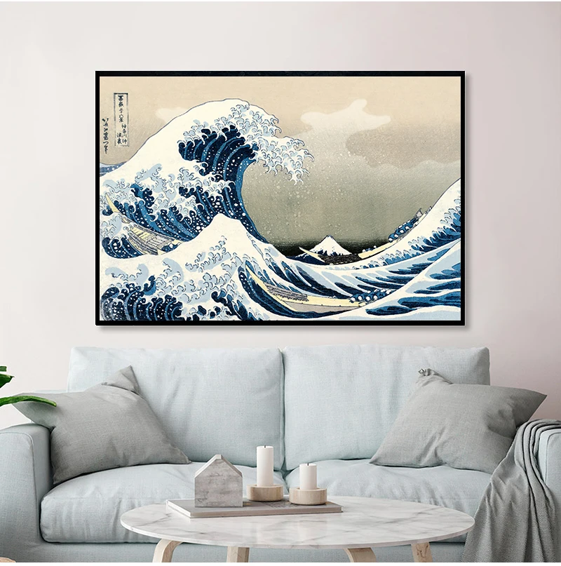 Original Kanagawa Surfing Katsushika Hokusai Canvas Painting Print Picture Poster Wall Bedroom Home Decoration