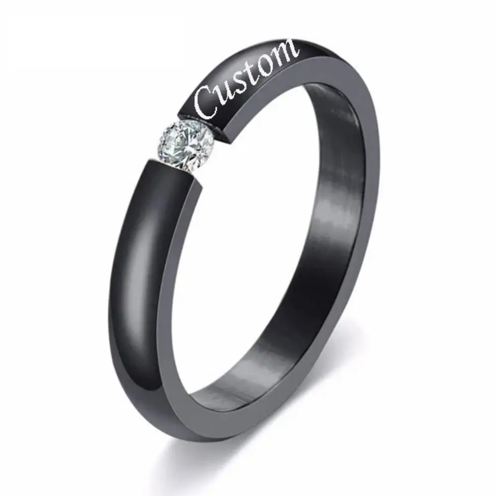 Custom Stainless Steel Wedding Couple Rings for Women Men Engagement Bands CZ Stone Puzzle Solitaire Party Ring Jewelry Gift