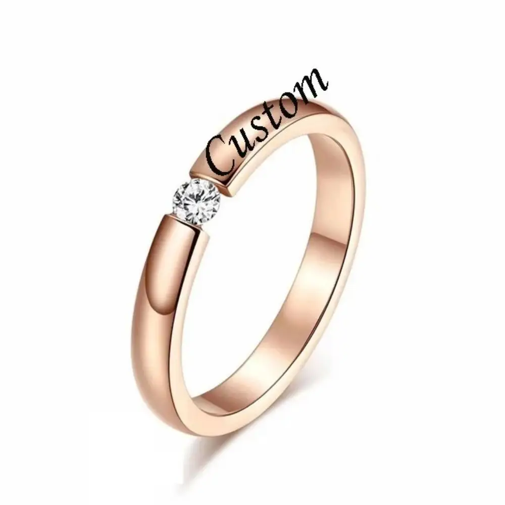 Custom Stainless Steel Wedding Couple Rings for Women Men Engagement Bands CZ Stone Puzzle Solitaire Party Ring Jewelry Gift