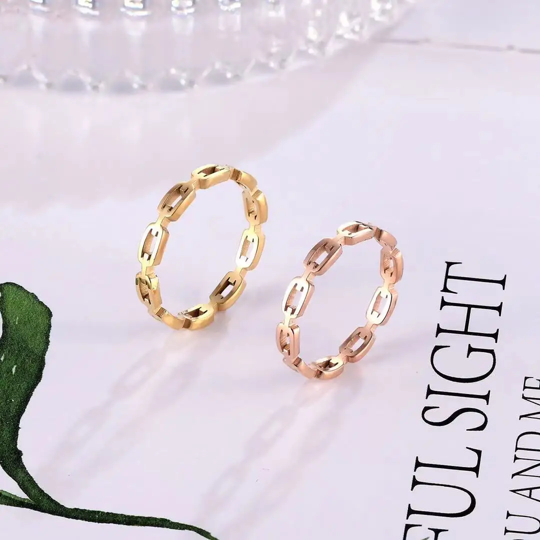 Chain Ring Stainless Steel Rings For Men Women's Rings Geometry Ring Finger Gold Silver Color Ring Set Women Jewelry Gift