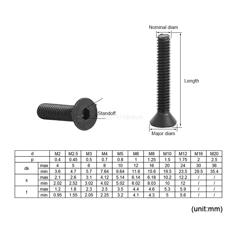 20/50pcsHexagonSocketFlatCountersunkHeadScrewCarbonSteelM2M2.5M3M4M5M6M8HexSocketBoltsMachineScrewDIN7991