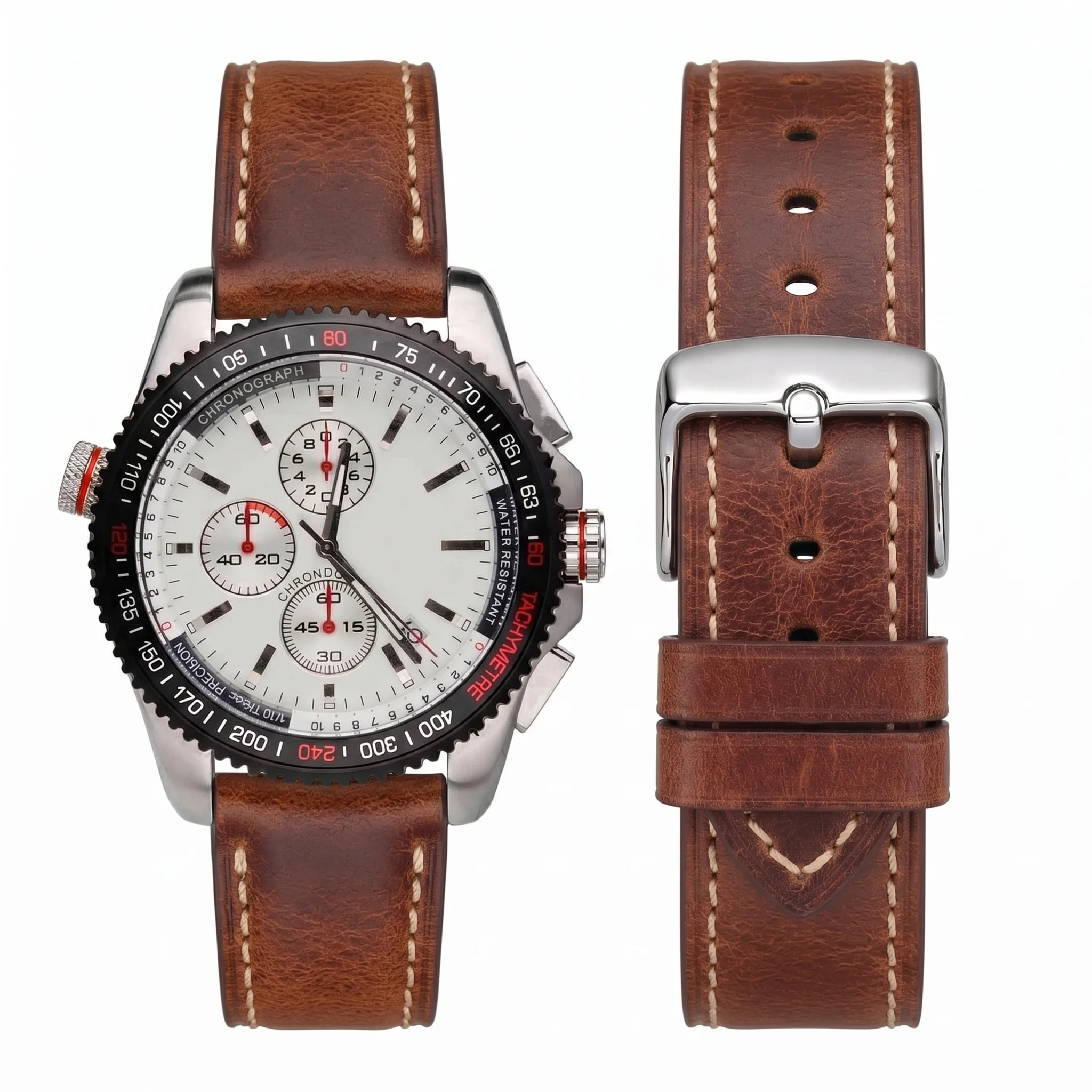 Cow Leather Watch Strap 18mm 20mm 22mm 24mm Brown Blue Red Green Cowhide Watchbands With Silver Stainless Steel Buckle