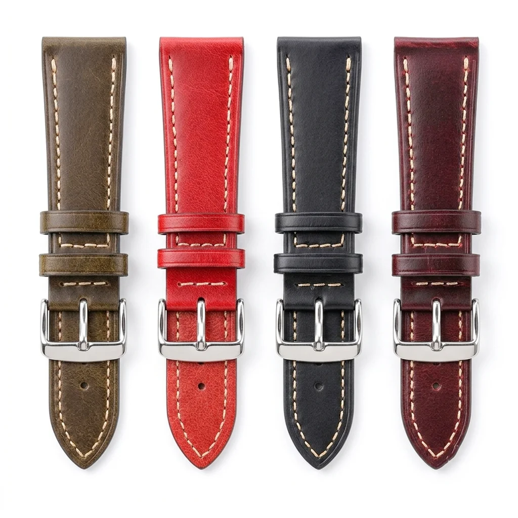 Cow Leather Watch Strap 18mm 20mm 22mm 24mm Brown Blue Red Green Cowhide Watchbands With Silver Stainless Steel Buckle