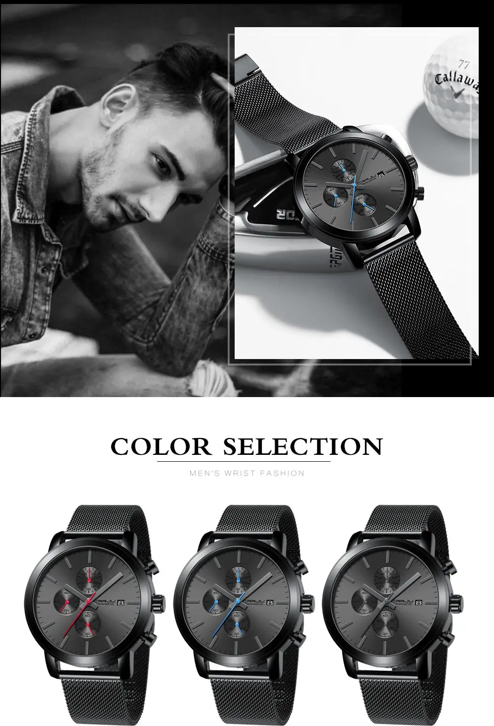 Men Watches CRRJU Top Brand Fashion multifunction Stainless Steel Mesh business Waterproof Wrist Watches Relogio Masculino