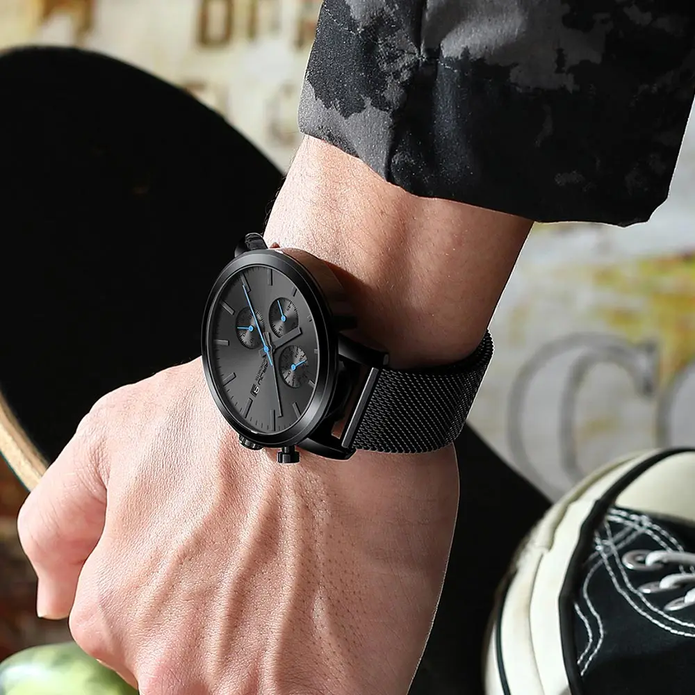 Men Watches CRRJU Top Brand Fashion multifunction Stainless Steel Mesh business Waterproof Wrist Watches Relogio Masculino