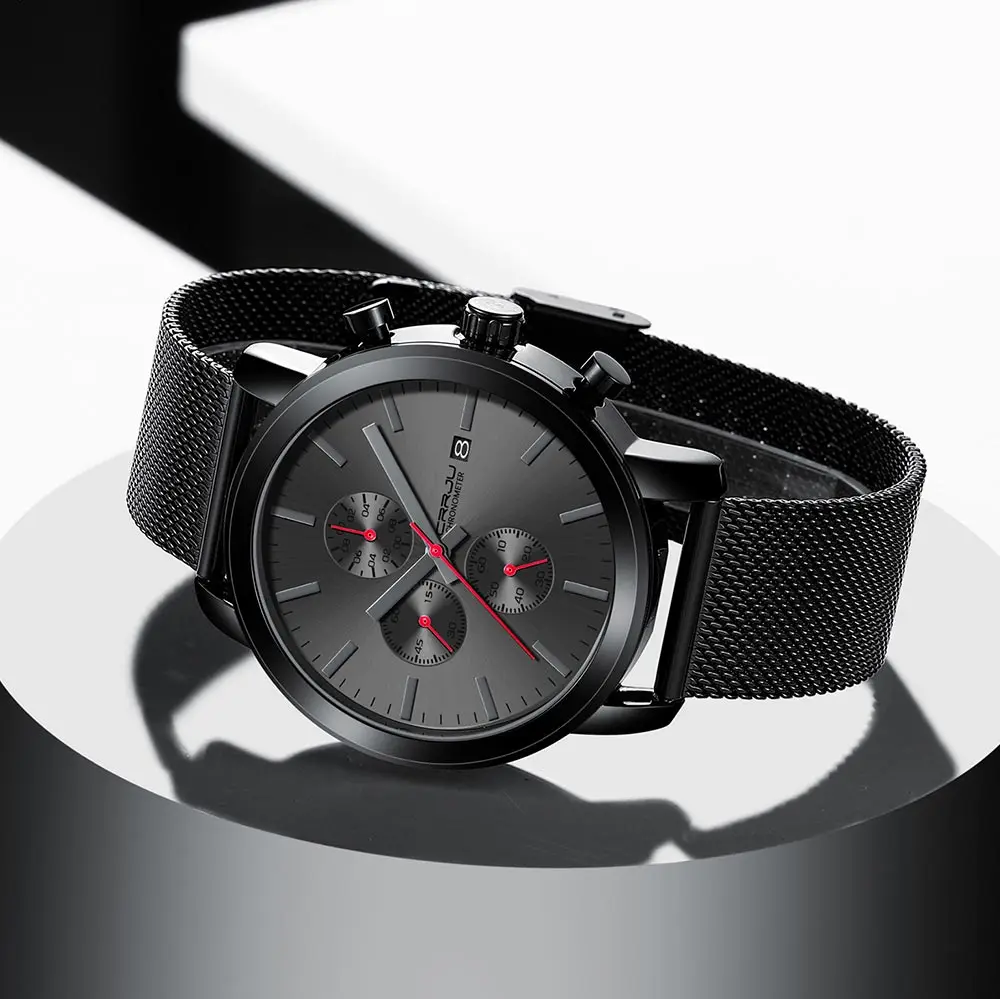 Men Watches CRRJU Top Brand Fashion multifunction Stainless Steel Mesh business Waterproof Wrist Watches Relogio Masculino
