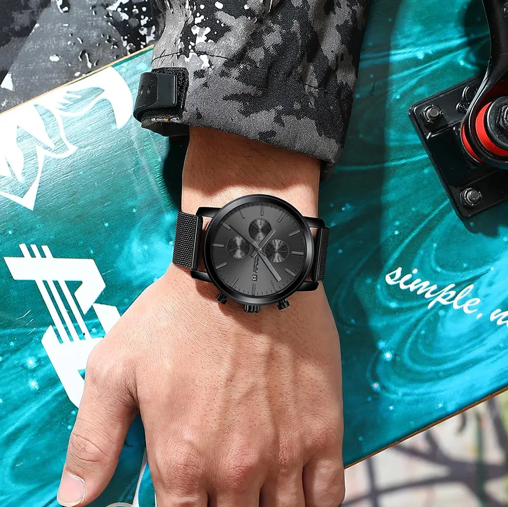 Men Watches CRRJU Top Brand Fashion multifunction Stainless Steel Mesh business Waterproof Wrist Watches Relogio Masculino