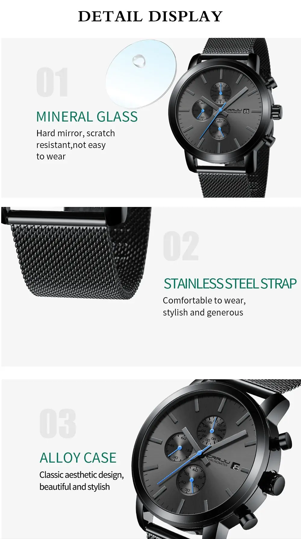 Men Watches CRRJU Top Brand Fashion multifunction Stainless Steel Mesh business Waterproof Wrist Watches Relogio Masculino
