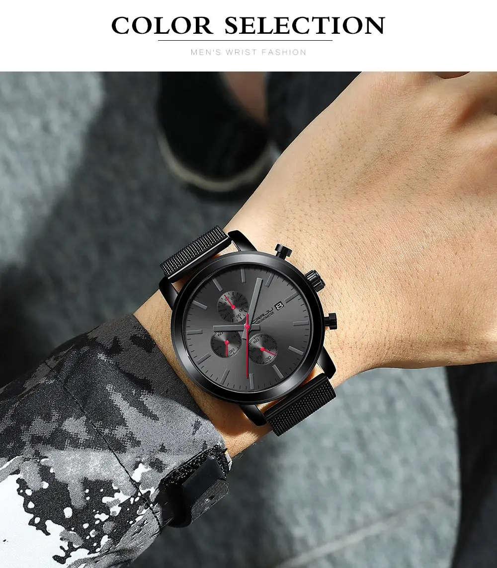 Men Watches CRRJU Top Brand Fashion multifunction Stainless Steel Mesh business Waterproof Wrist Watches Relogio Masculino