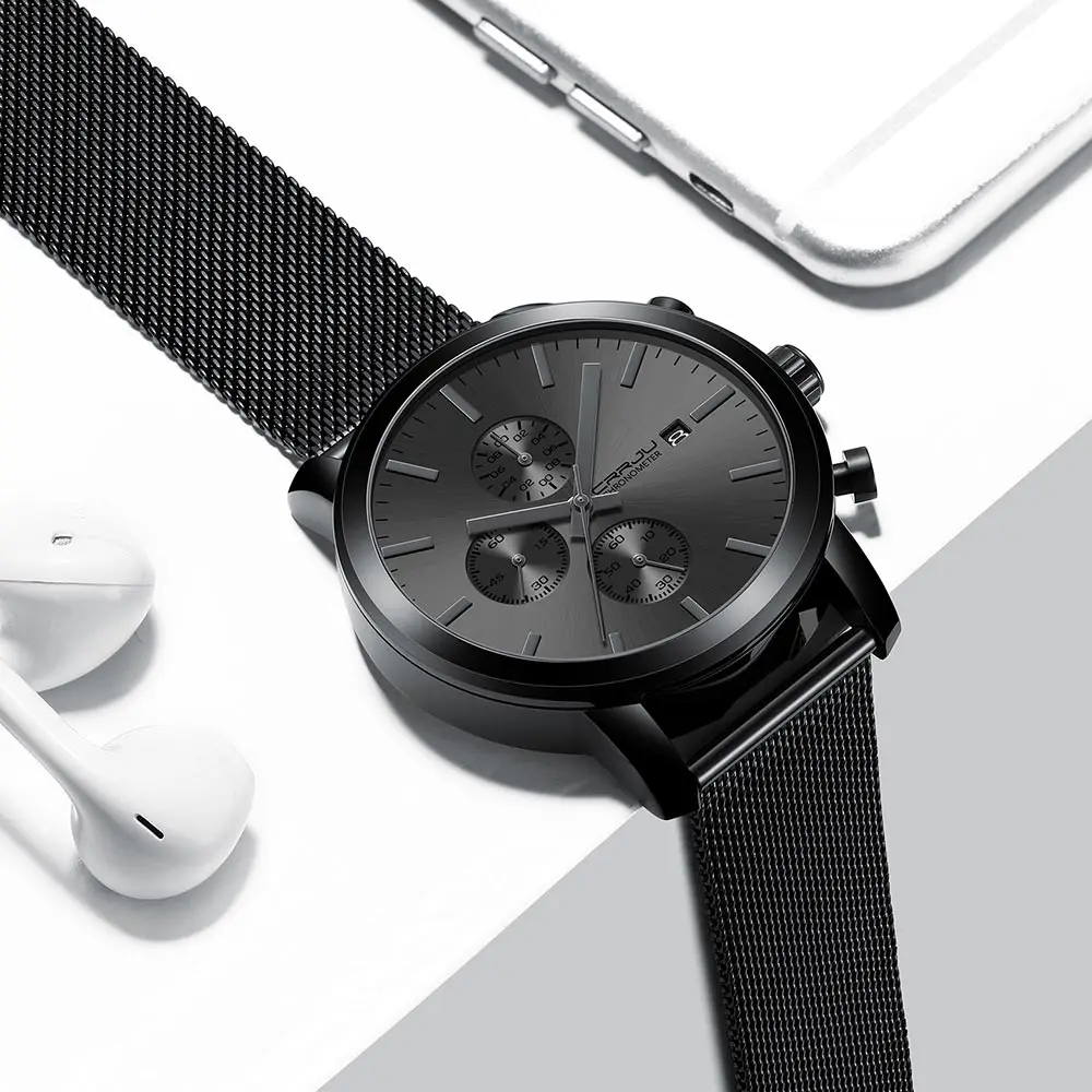 Men Watches CRRJU Top Brand Fashion multifunction Stainless Steel Mesh business Waterproof Wrist Watches Relogio Masculino