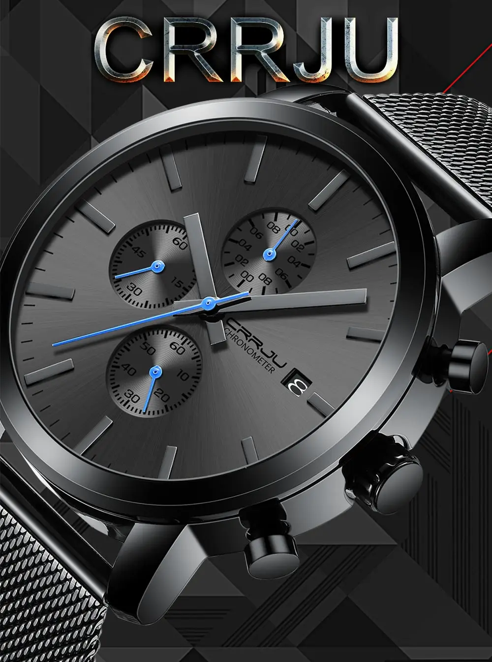 Men Watches CRRJU Top Brand Fashion multifunction Stainless Steel Mesh business Waterproof Wrist Watches Relogio Masculino