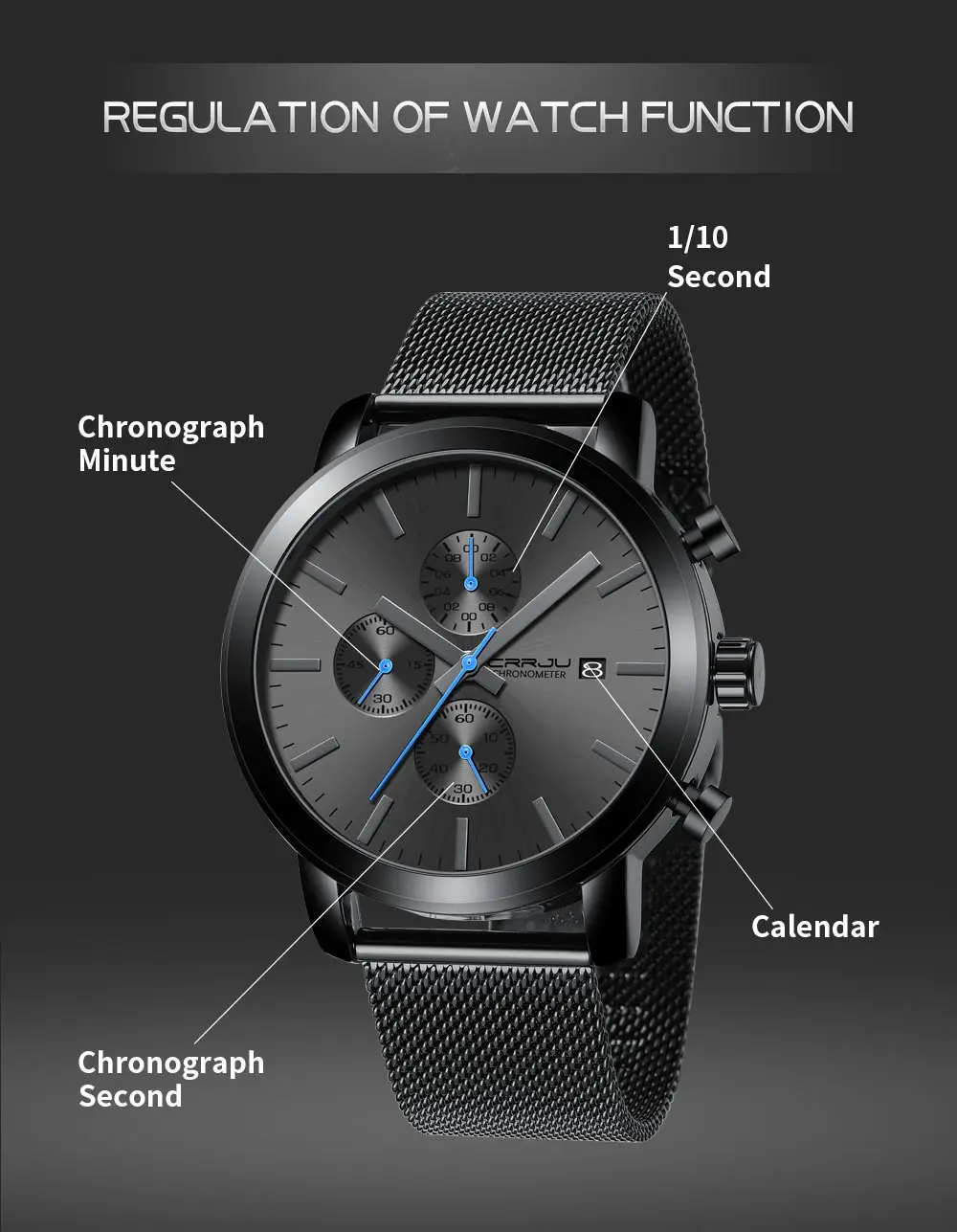 Men Watches CRRJU Top Brand Fashion multifunction Stainless Steel Mesh business Waterproof Wrist Watches Relogio Masculino