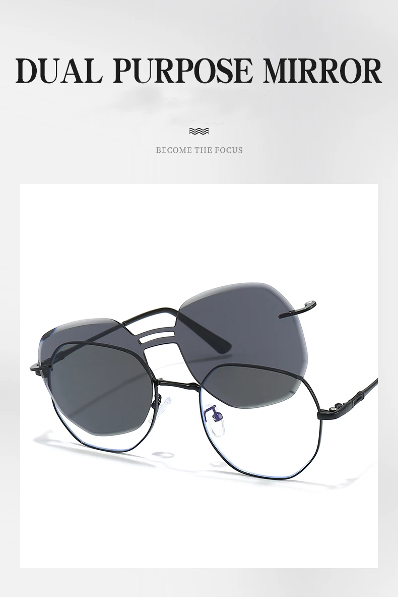 Removable Sunglasses Women Men Hexagon Glasses Clip On Lens Anti Blue Light Computer Glasses Dames 7000