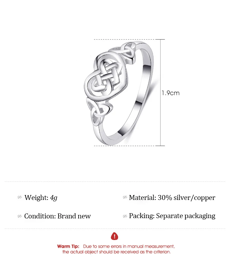 YILUOCD S925 Silver Love Heart Celtic Knot Ring for Women Hollow Out Geometric Ring Wedding Party Gifts Fine Jewelry
