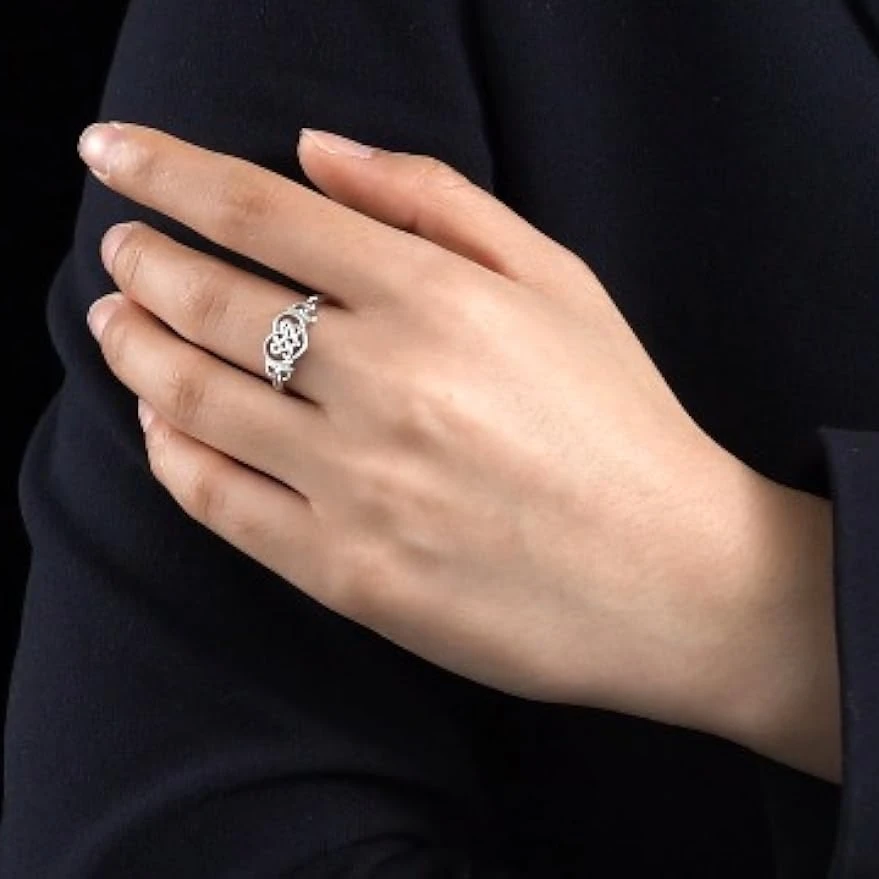 YILUOCD S925 Silver Love Heart Celtic Knot Ring for Women Hollow Out Geometric Ring Wedding Party Gifts Fine Jewelry