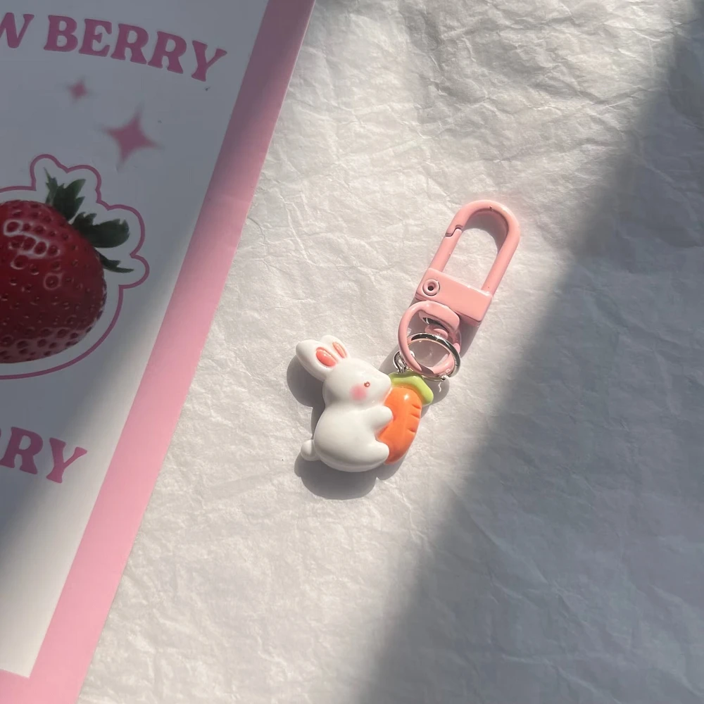 Cute Rabbit Keychain for Women Resin Bunny Carrots Bag Pendant Tulip Key Chains Girls Kids Couple Kpop Jewelry Deciration