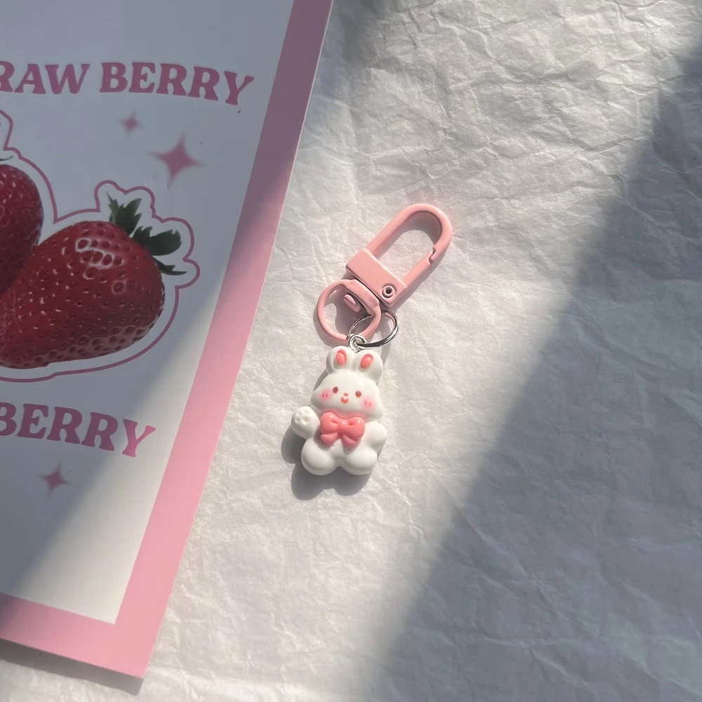 Cute Rabbit Keychain for Women Resin Bunny Carrots Bag Pendant Tulip Key Chains Girls Kids Couple Kpop Jewelry Deciration