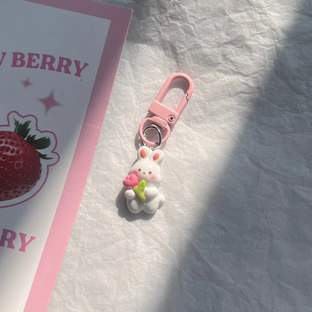 Cute Rabbit Keychain for Women Resin Bunny Carrots Bag Pendant Tulip Key Chains Girls Kids Couple Kpop Jewelry Deciration