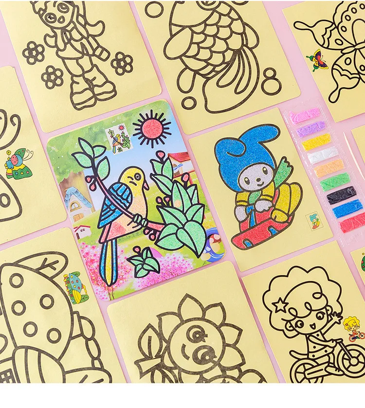30Pcs Children's Sand Painting Set Baby Diy Handmade Creative Colored Sand Making Kindergarten Cartoon Puzzle