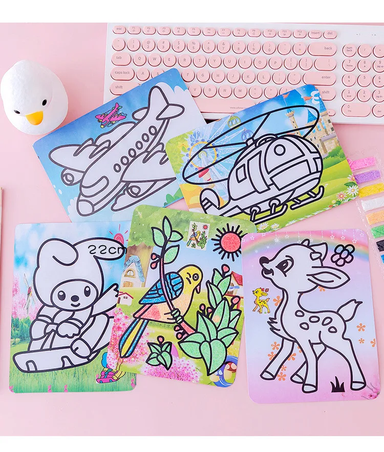 30Pcs Children's Sand Painting Set Baby Diy Handmade Creative Colored Sand Making Kindergarten Cartoon Puzzle