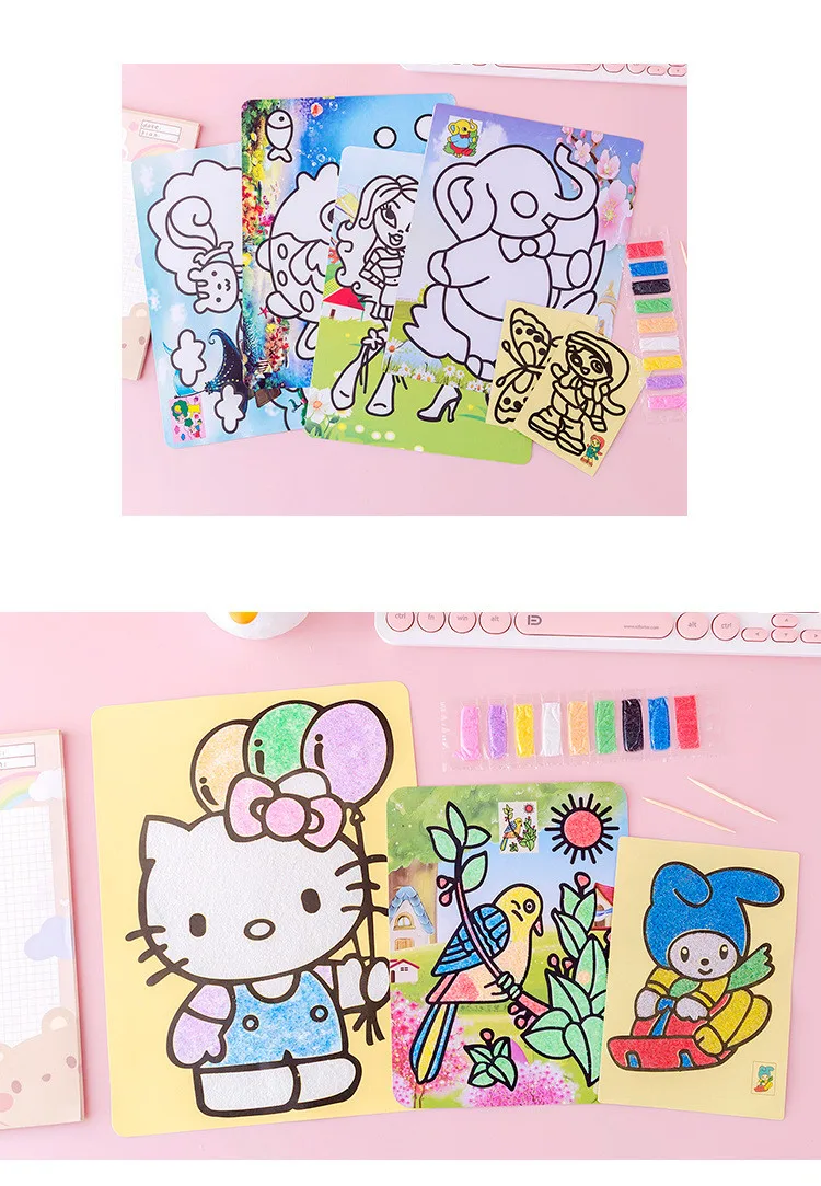 30Pcs Children's Sand Painting Set Baby Diy Handmade Creative Colored Sand Making Kindergarten Cartoon Puzzle
