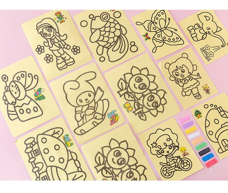 30Pcs Children's Sand Painting Set Baby Diy Handmade Creative Colored Sand Making Kindergarten Cartoon Puzzle