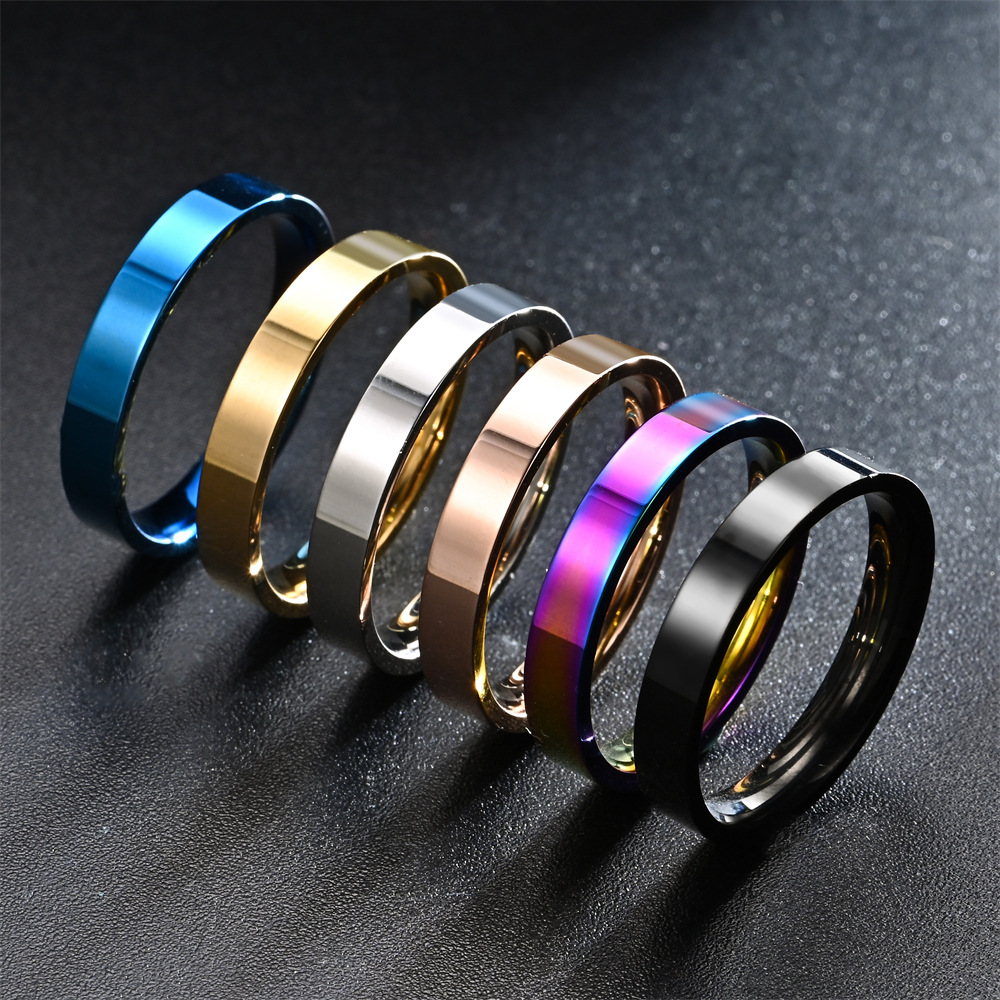 4mm Simplicity Flat Stainless Steel Rings Japanese Korean Fashion Glossy Titanium Steel Finger Rings Youth Boy Girl Jewelry Gift