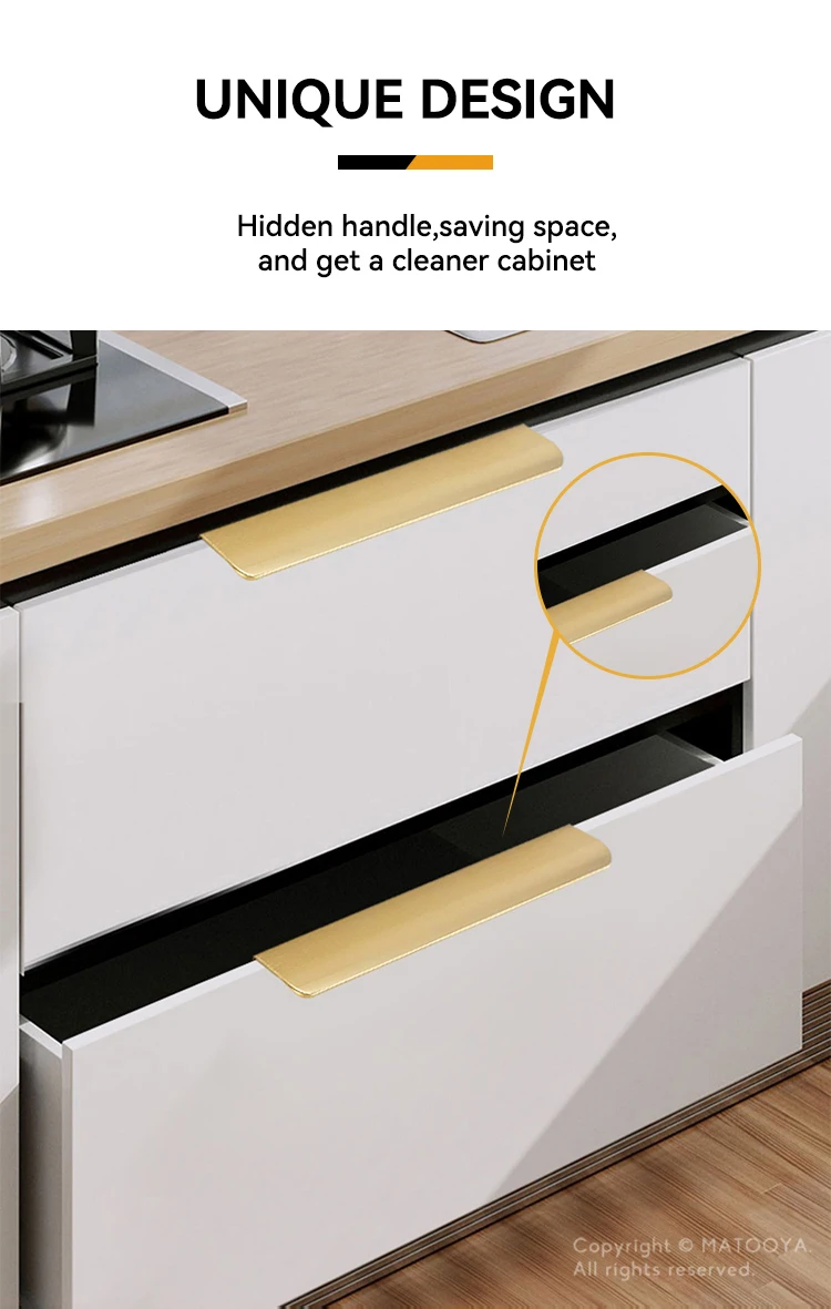 Gold Black Hidden Handles Invisible Door Handle Aluminum Alloy Long Kitchen Cabinet Pulls Wardrobe Door Knob and Handle Hardware