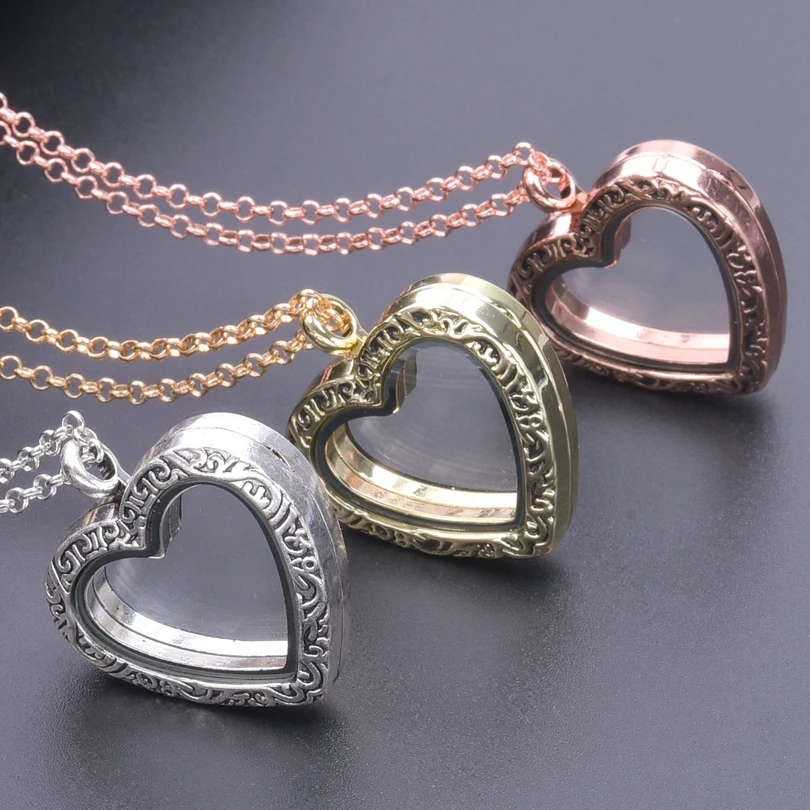 1Pc Trendy Sweet Love Glass Reliquary Photo Locket Pendant Necklaces Goth Heart Cremation Ashes Urn Relicario Collares Jewelry