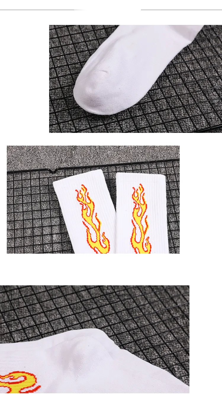 1 Pairs New The Trend of Men's Socks Black White Burning Flame Hip-Hop Blaze Power Torch Hot Streetwear Skateboard