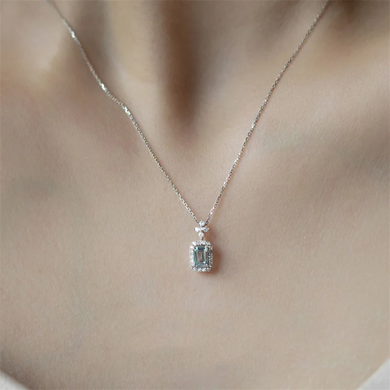 Huitan Square Light Blue Cubic Zirconia Necklace Women Engagement Wedding Accessories Brilliant Pendant Necklace Fashion Jewelry