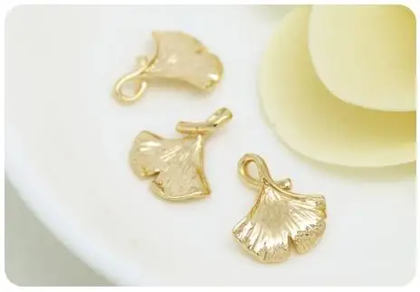 (672) 6PCS 13x16MM 24K Gold Color Plated Brass Ginkgo Leaf Tree Leafs Shaped Charms High Quality Diy Jewelry Accessories