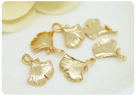 (672) 6PCS 13x16MM 24K Gold Color Plated Brass Ginkgo Leaf Tree Leafs Shaped Charms High Quality Diy Jewelry Accessories