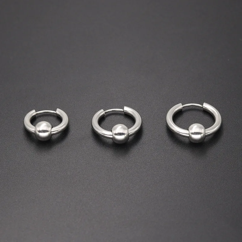 Stainless Steel Metal Ball Charming Huggie Earrings For Man Simple Round Circle Women Ear Hoop Earrings Pierce Jewellry