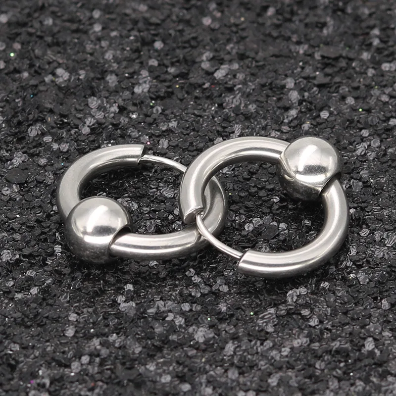 Stainless Steel Metal Ball Charming Huggie Earrings For Man Simple Round Circle Women Ear Hoop Earrings Pierce Jewellry