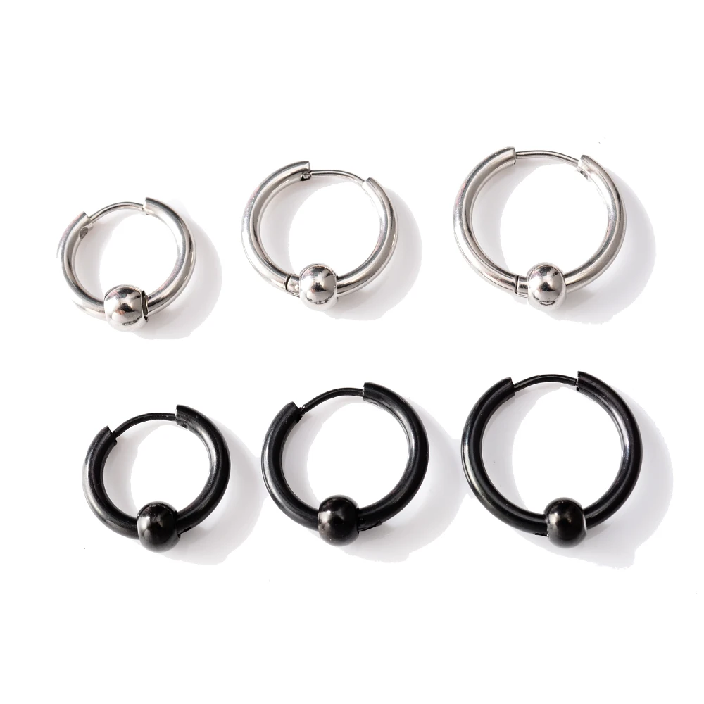 Stainless Steel Metal Ball Charming Huggie Earrings For Man Simple Round Circle Women Ear Hoop Earrings Pierce Jewellry