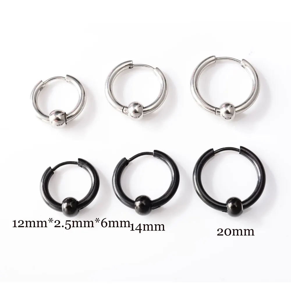 Stainless Steel Metal Ball Charming Huggie Earrings For Man Simple Round Circle Women Ear Hoop Earrings Pierce Jewellry