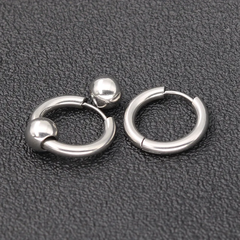 Stainless Steel Metal Ball Charming Huggie Earrings For Man Simple Round Circle Women Ear Hoop Earrings Pierce Jewellry