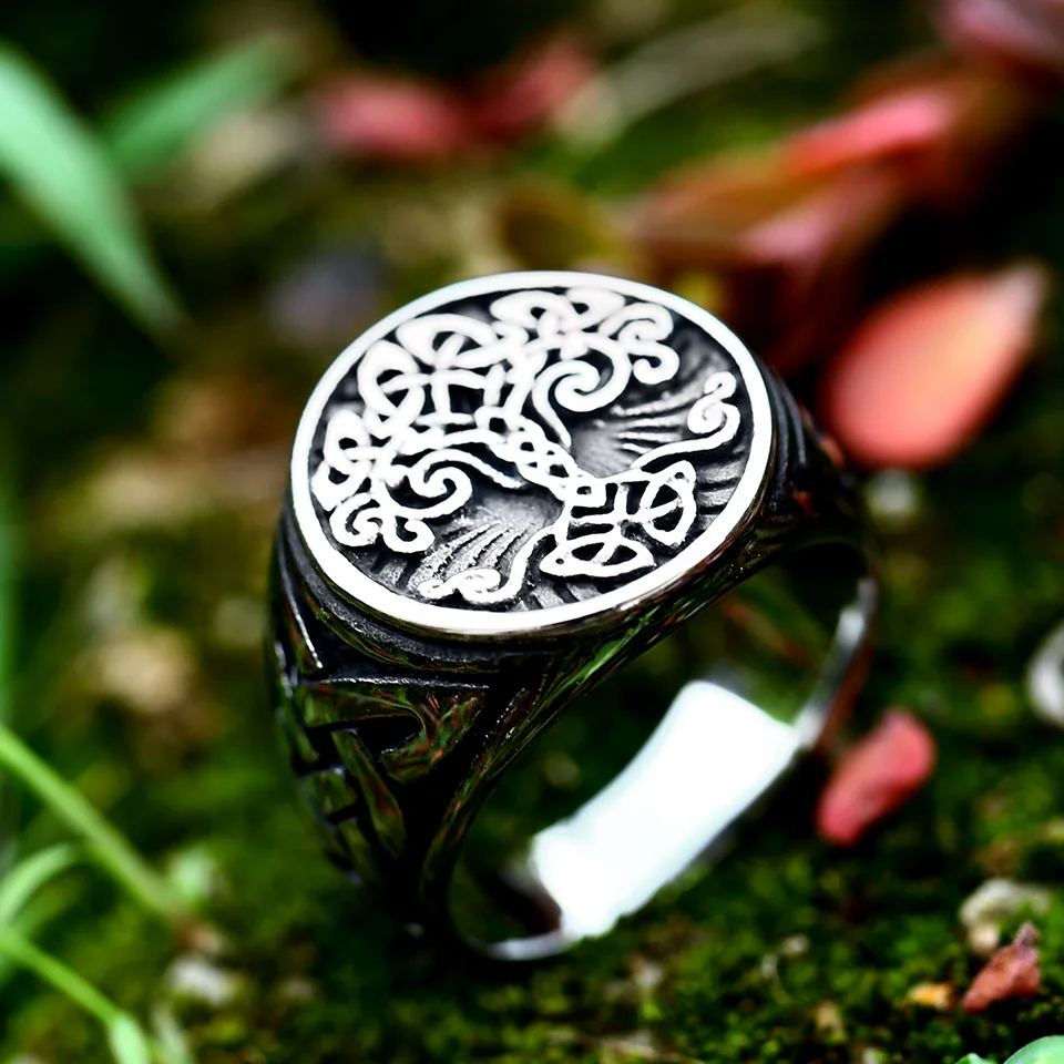 Stainless Steel Tree of Life Signet Ring Classic Men Viking Amulet Rings Nordic Jewelry BR8-732