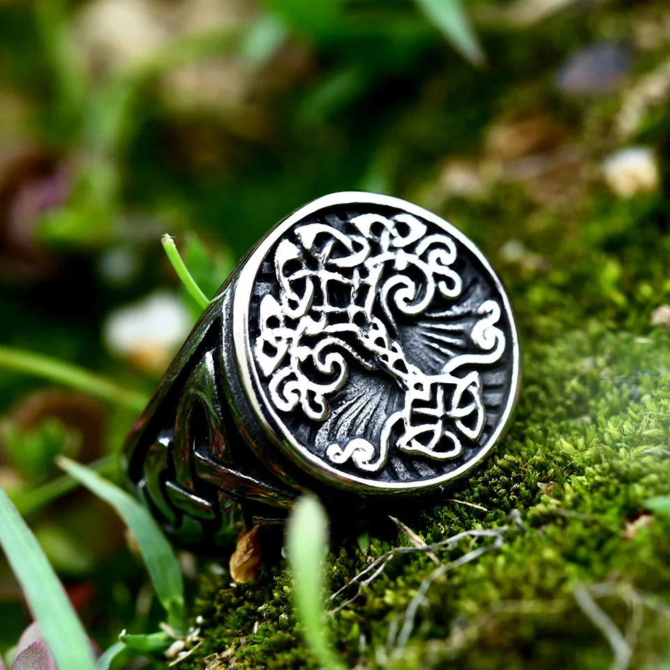 Stainless Steel Tree of Life Signet Ring Classic Men Viking Amulet Rings Nordic Jewelry BR8-732