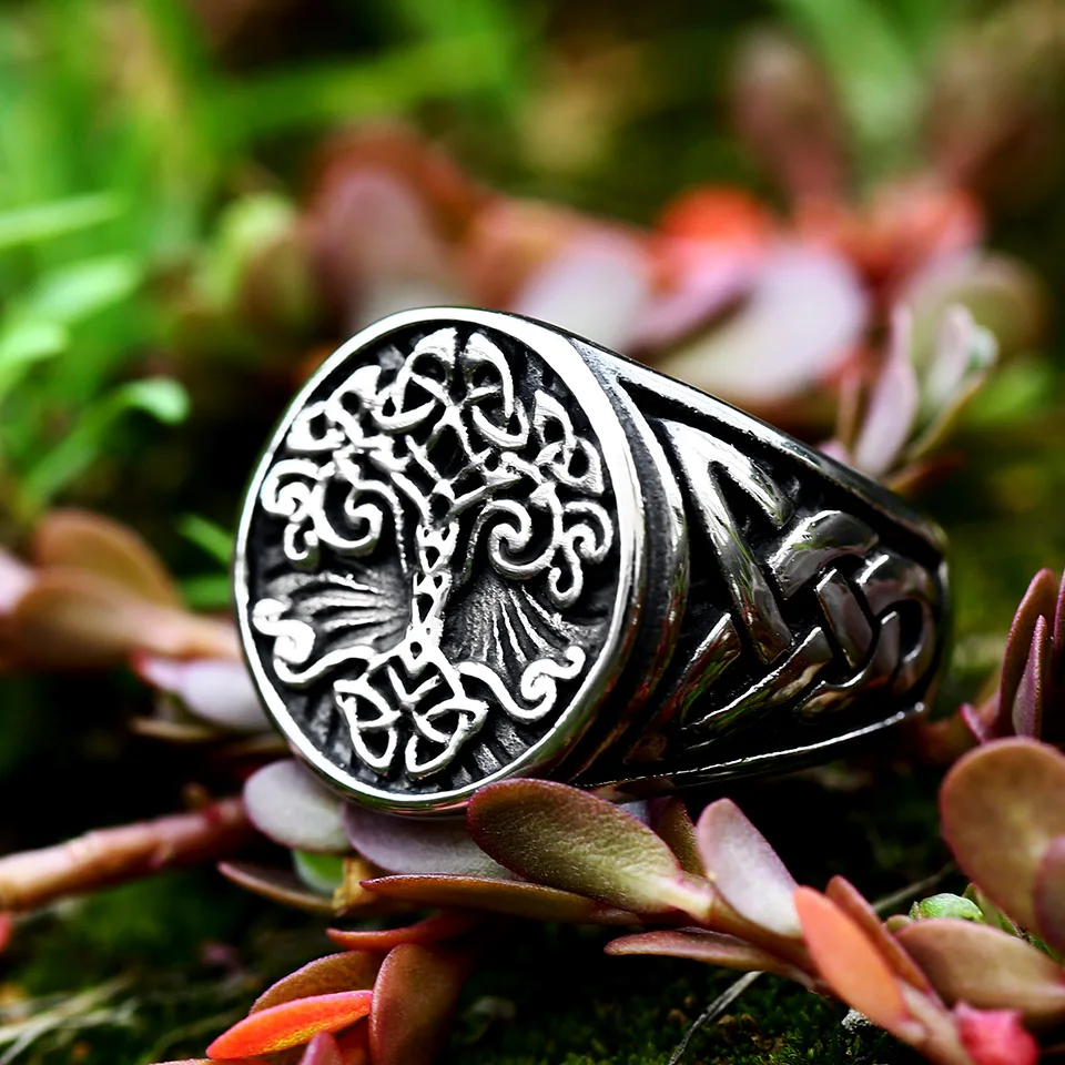 Stainless Steel Tree of Life Signet Ring Classic Men Viking Amulet Rings Nordic Jewelry BR8-732